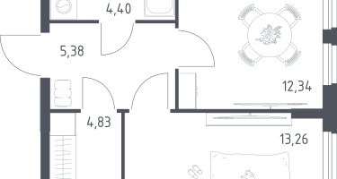 1-к. квартира, 40&nbsp;м²