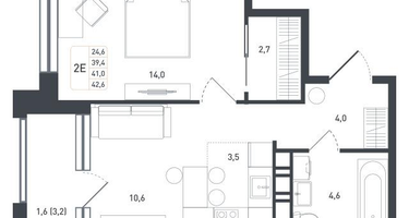 2-к. квартира, 41&nbsp;м²
