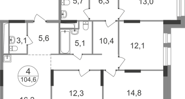 4-к. квартира, 104 м²