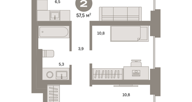 2-к. квартира, 57&nbsp;м²