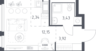 Студия, 21&nbsp;м²