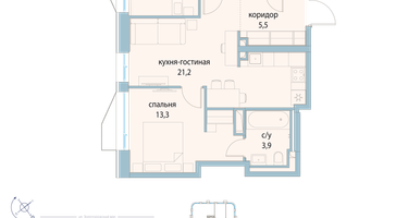 2-к. квартира, 59 м²