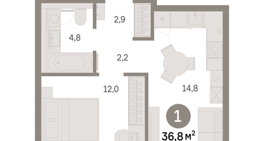 1-к. квартира, 36&nbsp;м²
