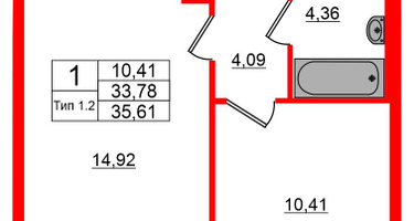1-к. квартира, 33&nbsp;м²