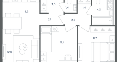 3-к. квартира, 57 м²