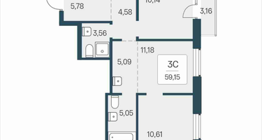 3-к. квартира, 59&nbsp;м²