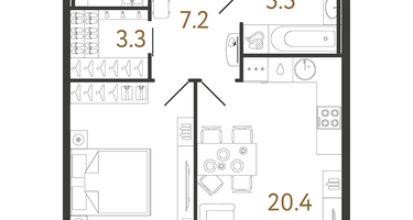1-к. квартира, 54&nbsp;м²