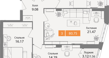 3-к. квартира, 80&nbsp;м²