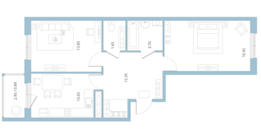 2-к. квартира, 57&nbsp;м²