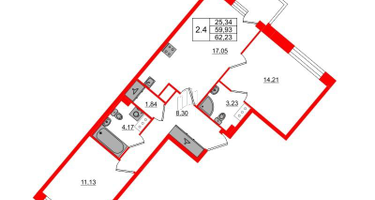 2-к. квартира, 59&nbsp;м²
