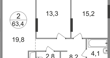 2-к. квартира, 63 м²