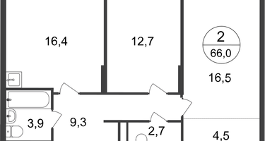 2-к. квартира, 66&nbsp;м²