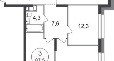3-к. квартира, 87&nbsp;м²