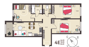 3-к. квартира, 80 м²