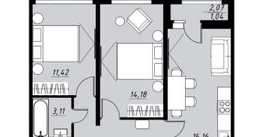 2-к. квартира, 55&nbsp;м²