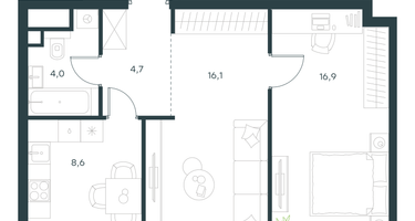 2-к. квартира, 50 м²