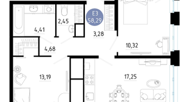 2-к. квартира, 58&nbsp;м²