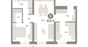 2-к. квартира, 67 м²