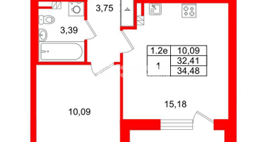1-к. квартира, 32&nbsp;м²