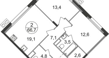 2-к. квартира, 66&nbsp;м²