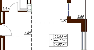 1-к. квартира, 48&nbsp;м²