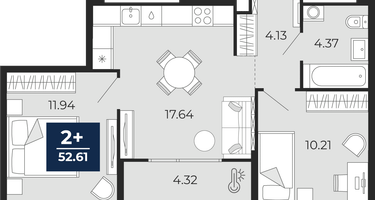 2-к. квартира, 52&nbsp;м²