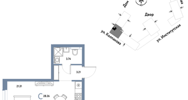 Студия, 28 м²