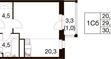 Студия, 29&nbsp;м²