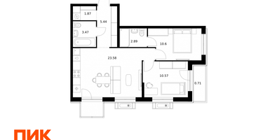 2-к. квартира, 59 м²