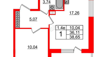 1-к. квартира, 36 м²