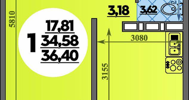 1-к. квартира, 36&nbsp;м²