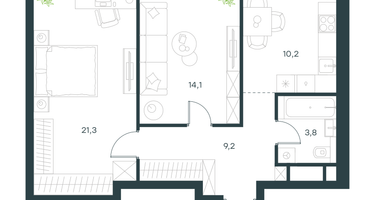 2-к. квартира, 58&nbsp;м²