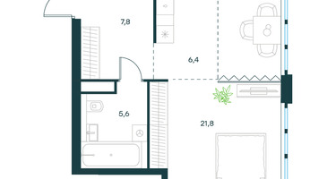 1-к. квартира, 41 м²