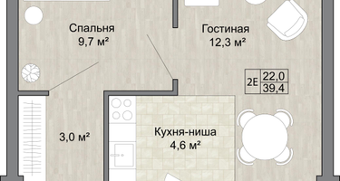 Студия, 39 м²