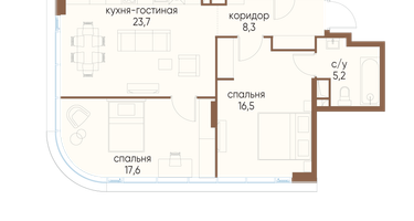 2-к. квартира, 75&nbsp;м²