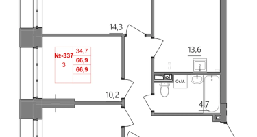 3-к. квартира, 66 м²
