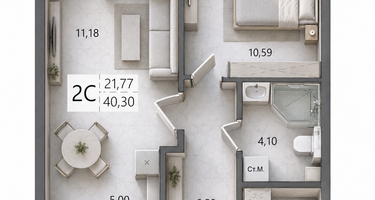 2-к. квартира, 40&nbsp;м²