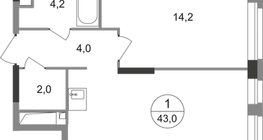 1-к. квартира, 43&nbsp;м²