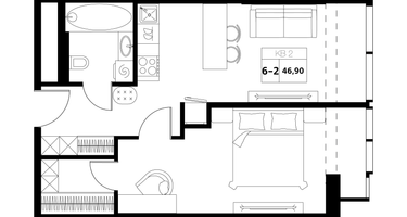2-к. квартира, 46&nbsp;м²