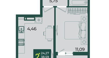 2-к. квартира, 42&nbsp;м²