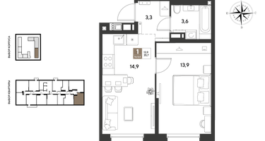 1-к. квартира, 35&nbsp;м²