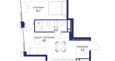 1-к. квартира, 42&nbsp;м²