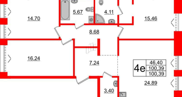 3-к. квартира, 101 м²