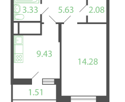 1-к. квартира, 37&nbsp;м²