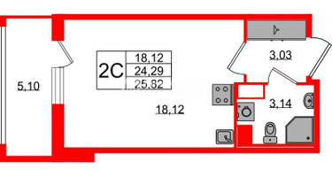 Студия, 24&nbsp;м²