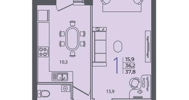 1-к. квартира, 37&nbsp;м²