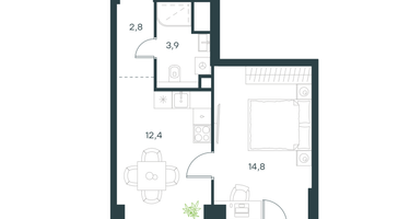 1-к. квартира, 34 м²