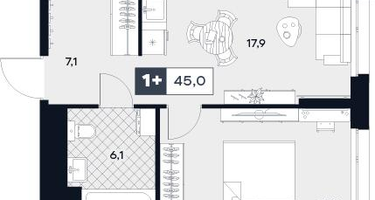 1-к. квартира, 45&nbsp;м²