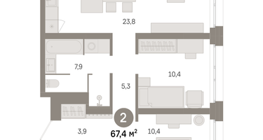 2-к. квартира, 67 м²