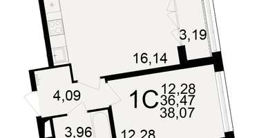 1-к. квартира, 36&nbsp;м²